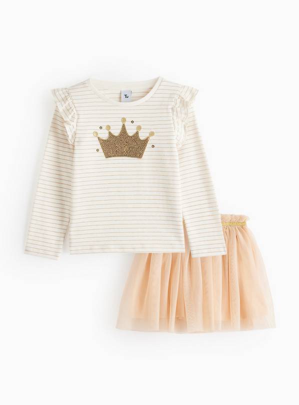Cream & Gold Crown Sequin Top & Tutu Skirt Set 4-5 years
